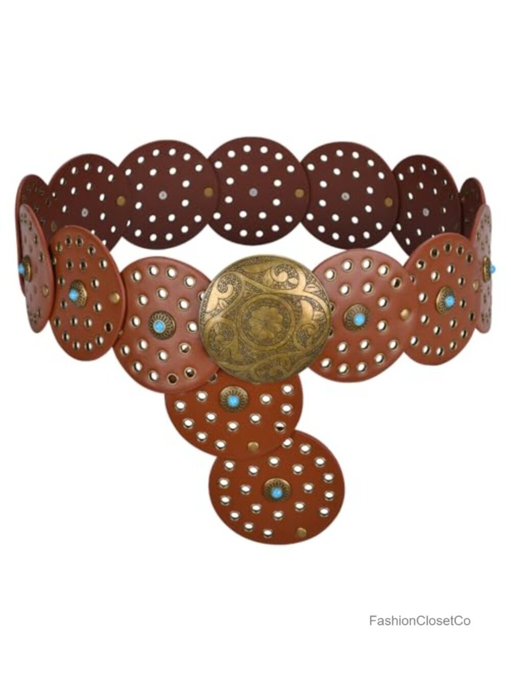 Faux Leather Western Concho Belt Turquoise Boho Cowgirl